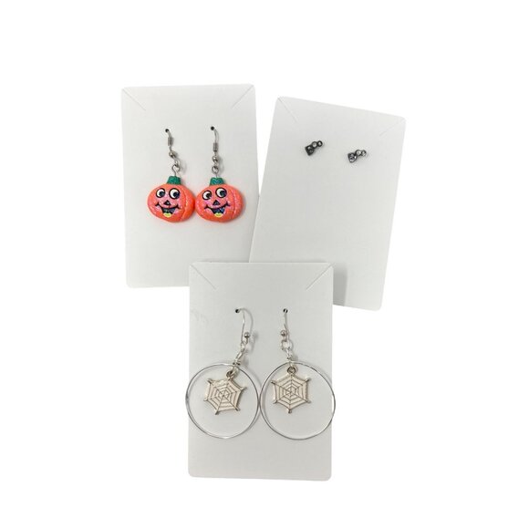 Halloween Earring Set: Spider Web Hoops Pumpkin Dangles &‎ Skeleton Studs - Picture 1 of 5